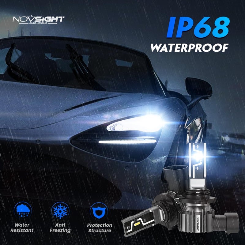 NOVSIGHT مصابيح LED H11 9005 - 500% أكثر سطوعًا 6500K أبيض بارد، بدون مروحة، تصميم 1:1، تركيب سهل خلال 3 دقائق، مصابيح ضباب H8 HB3 للسيارات، عبوة من 4 (سنتين) - Image 4